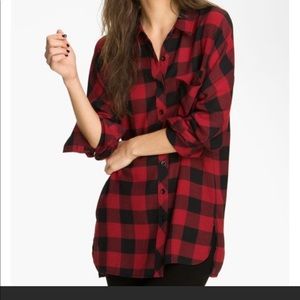 Trouve red/black buffalo plaid blouse